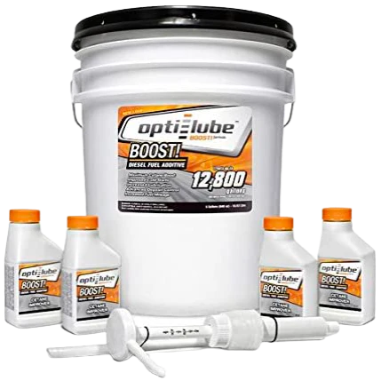 Opti-lube Boost! Maximum Cetane Formula Diesel Fuel Additive: 5 Gallon with Accessories (5 Gallon Pail Pump and 4 Empty 4oz Bottles) Treats up to 12,800 Gallons